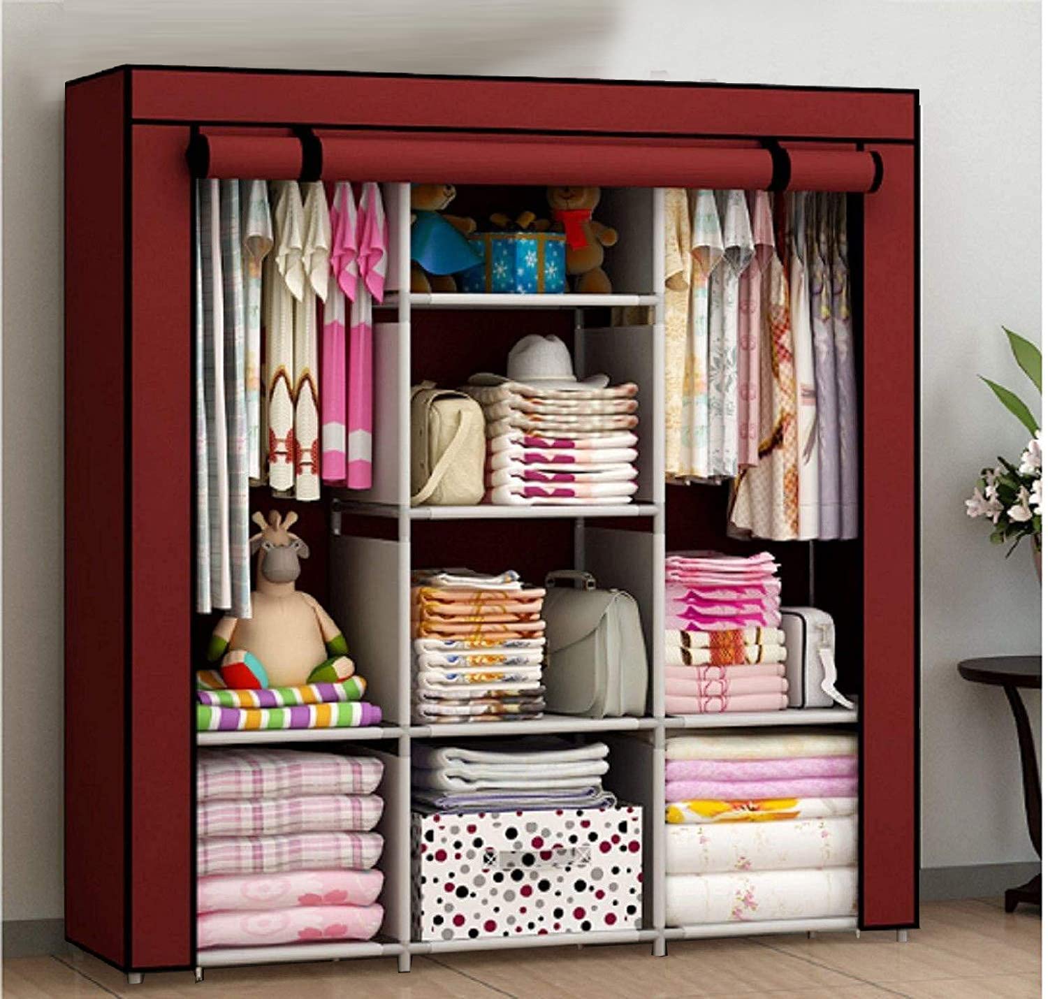 Ebee 6+2 Layer Fancy Collapsible Closet/Cabinet (Maroon)