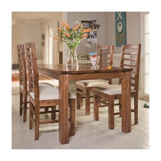 GFH Solid Sheesham Wood Dining Table 4 Seater | Wooden Dinning Table with Four Chairs for Cafeteria & Restaurants | Dinner Table Length: 45 in & Chair Height: 38 in | Natural Finish