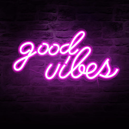 THE PARTY PLANET Neon Sign Good Vibes Led Signs - Neon Lights For Bedroom, Neon Wall Signs, Game Room Decor, Party, Bar Neon Decor (16 X 8 Inches) (Pink) (With Dimmer Controller)