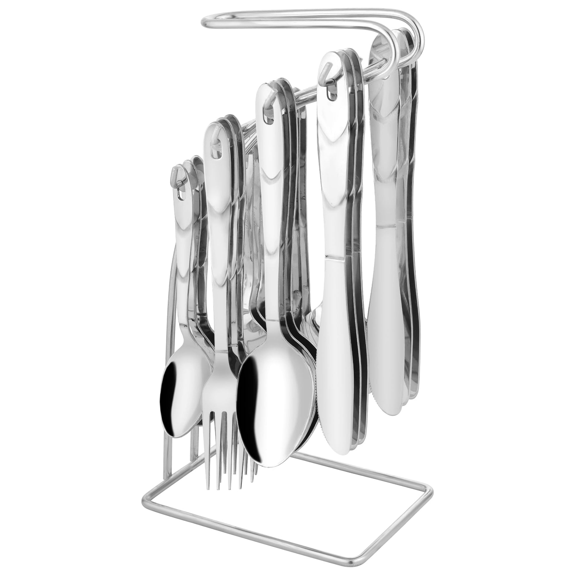 Parage 25 Pieces Creta Stainless Steel Cutlery Set for Home & Kitchen (Contains: 6 Table Spoons, 6 Forks, 6 Tea Spoons, 6 Knives, 1 Stand), Spoon Set, Cutlery Set for Dining Table Stylish, Silver