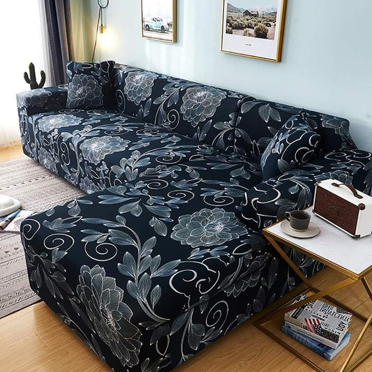 Lukzer L-Shaped Sofa Cover for Living Room Furniture, Flexible Slipcover for Couches and More (Right Hand Side, Blue Dahlia)