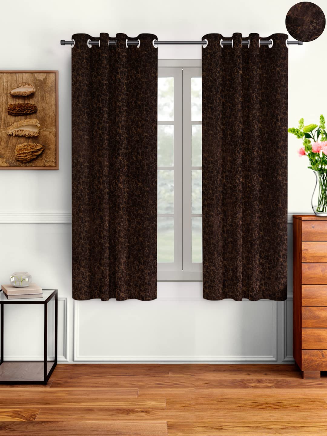 Cortina Velvet Room Darkening Curtains for Window 5Ft Set of 2 Plain Curtains for Home Office Decor Room Darkening Eyelet Curtains for Living Room Kitchen Hall (Window-4 x 5 Feet, Brown)