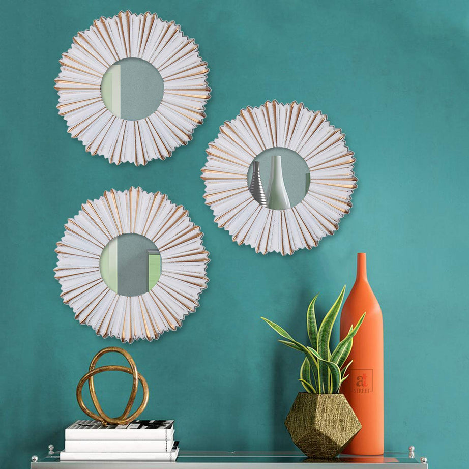 Art Street -Set of 3 Decorative Round Copper Wall Mirror for Living Room (10 x 10 Inchs)