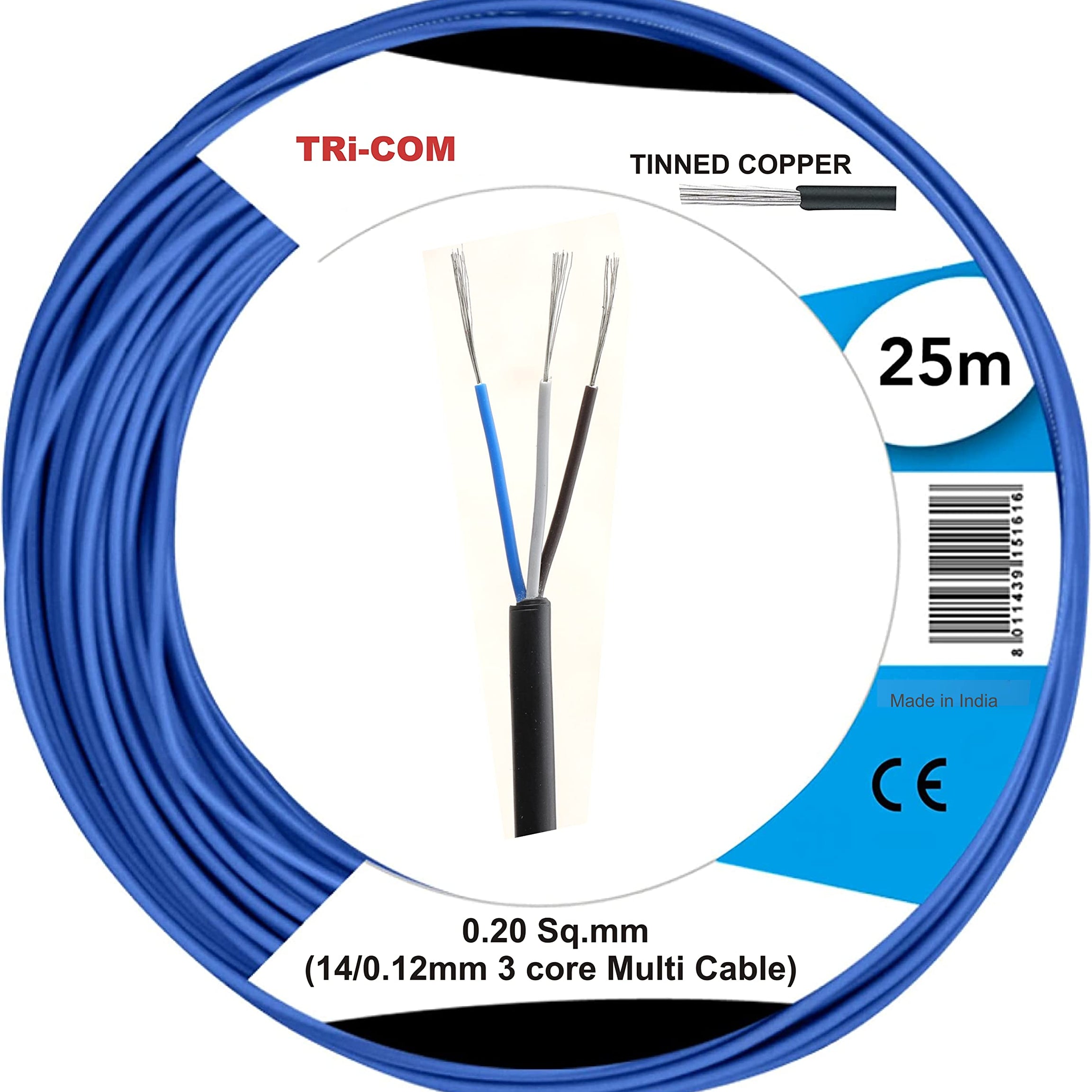 Kathiriyas TRI-COM 0.20 Sq.mm Tinned Copper core Cable (14/0.12mm 3 core Multi Cable) Water Level Indicator Cable (25 M)