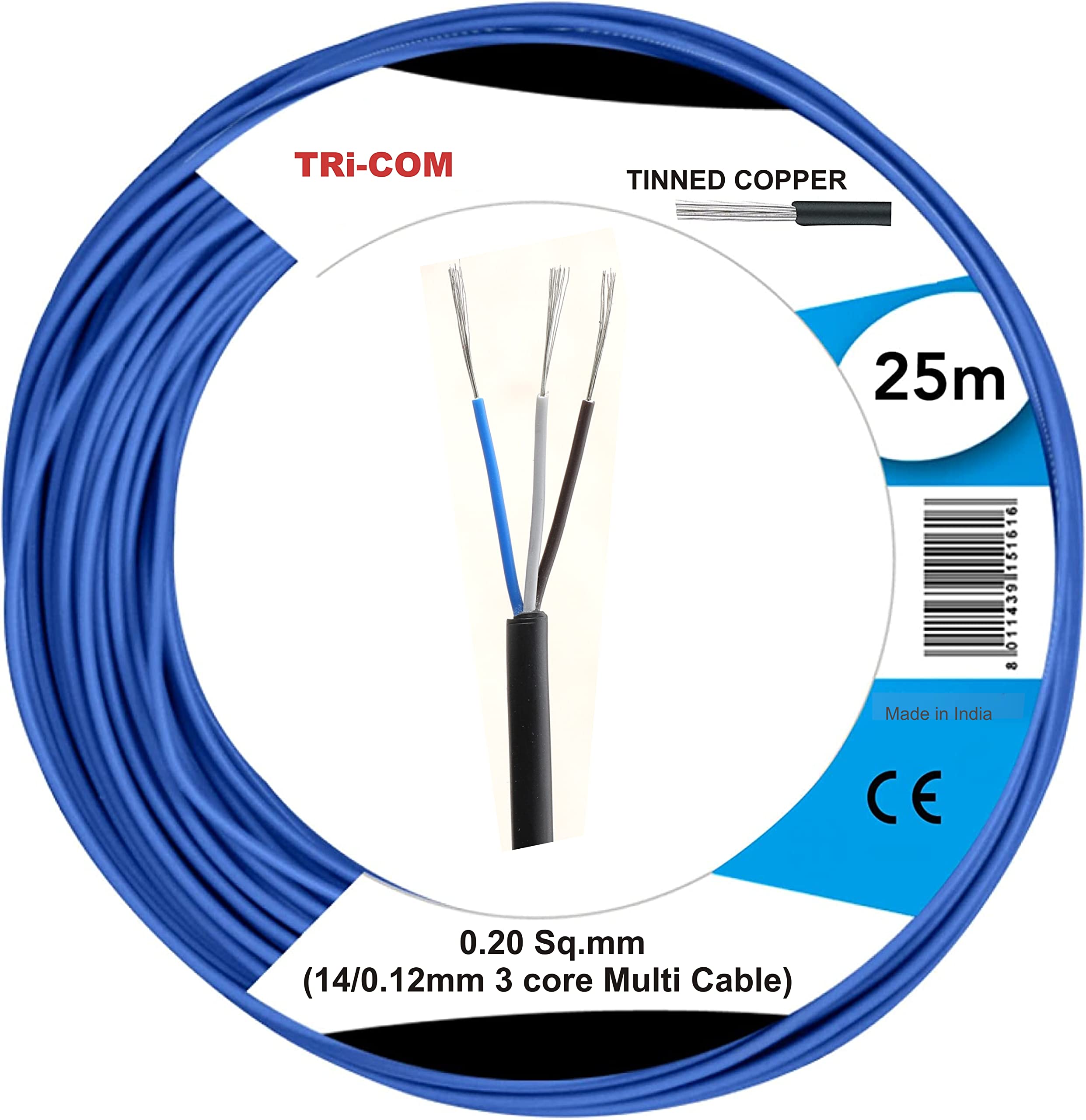 Kathiriyas TRI-COM 0.20 Sq.mm Tinned Copper core Cable (14/0.12mm 3 core Multi Cable) Water Level Indicator Cable (25 M)