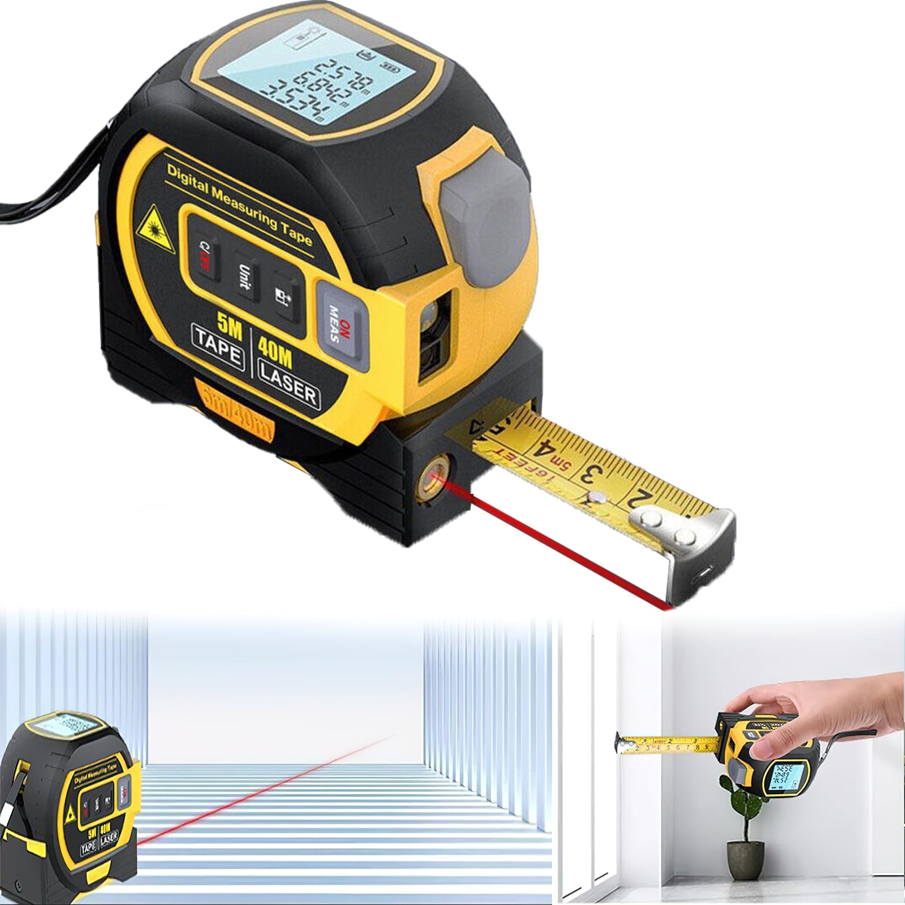 BRAINLE 3 in 1 Automatic Digital Measuring Tape, Infrared Measurement Tool, 40 Meter Distance Meter Device, Electronic Level Line with Laser, Inch Auto Electric Distometer Machine