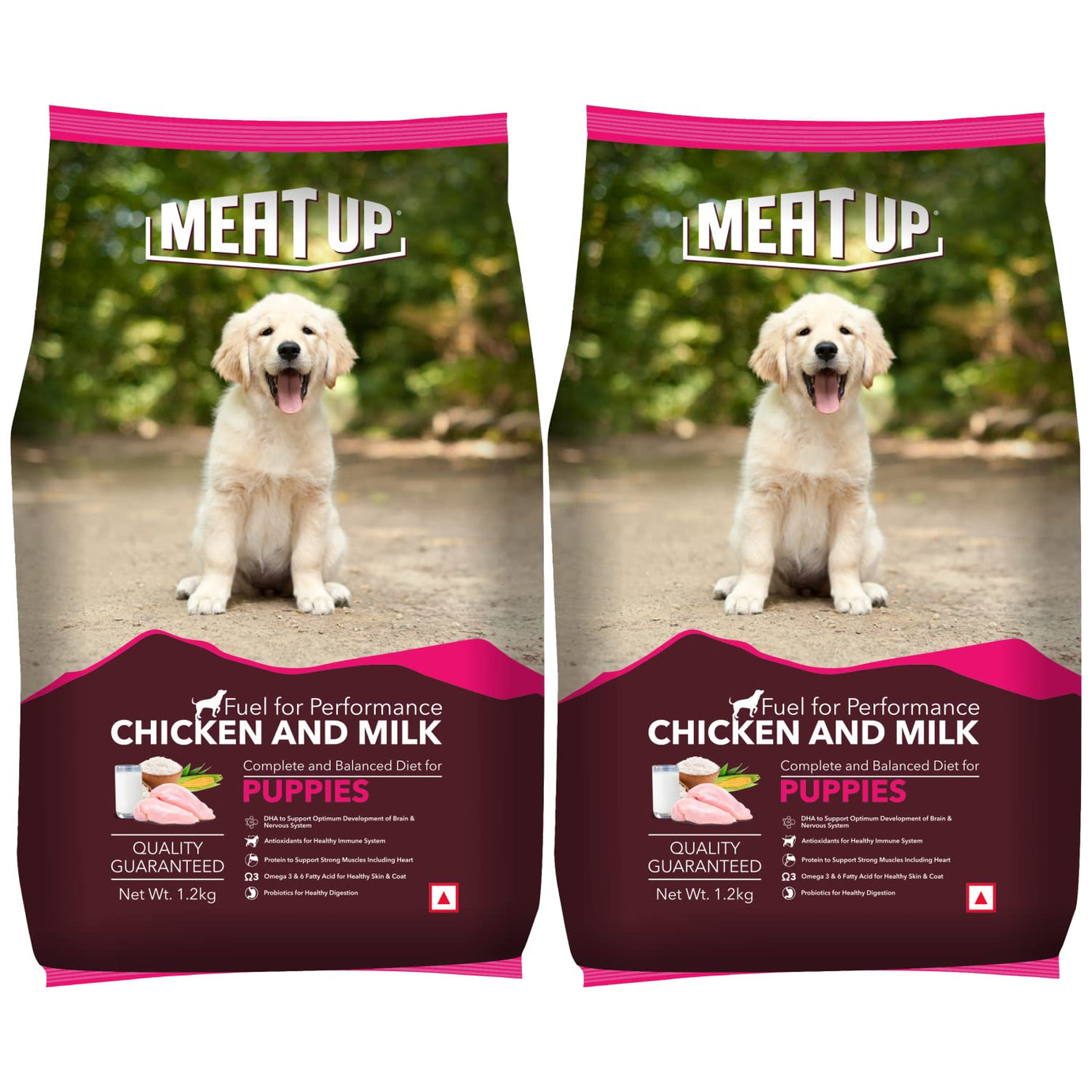 Meat Up Puppy Dry Dog Food, Chicken and Milk Flavour 1.2Kg (Buy 1 Get 1 Free) Total 2.4Kg Pack