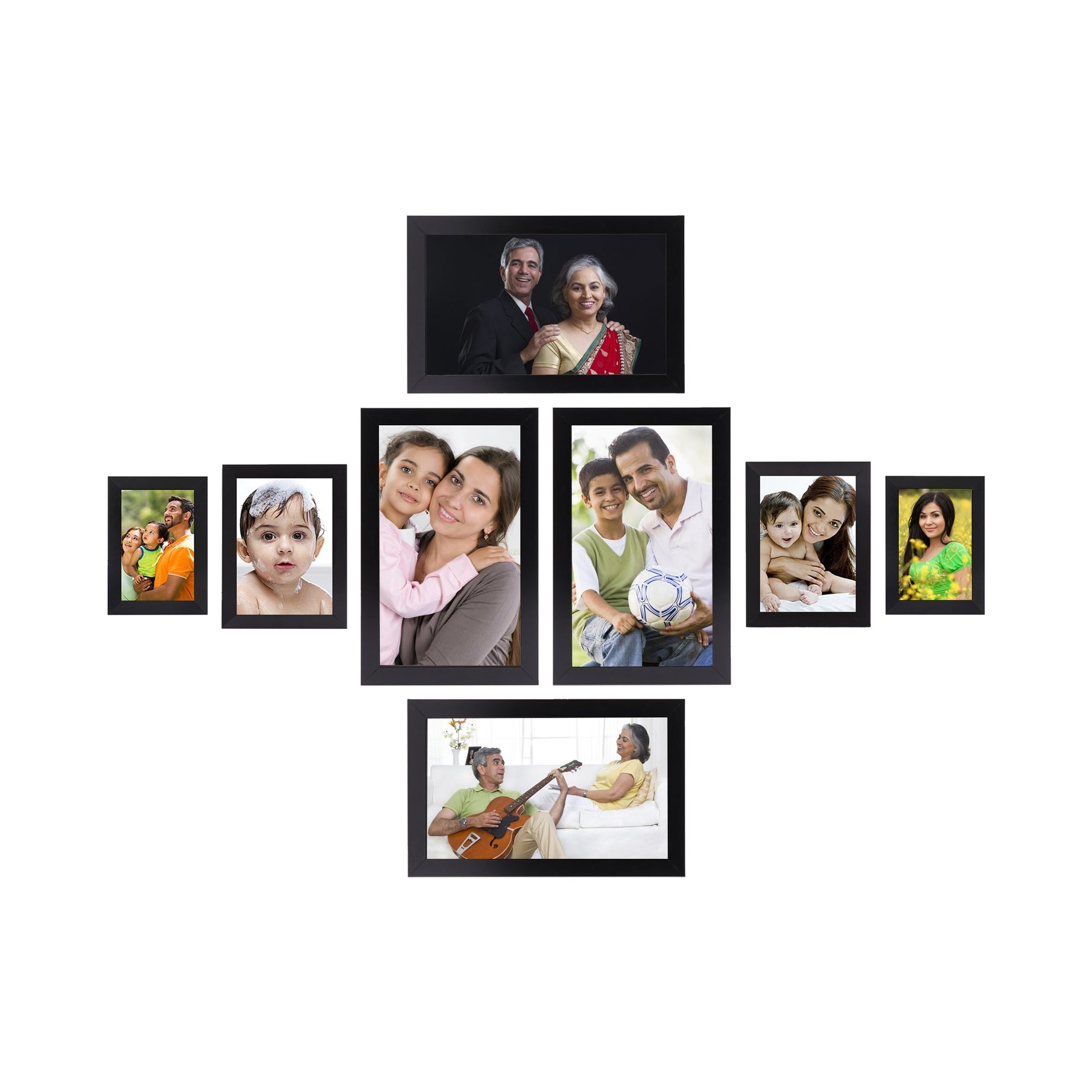 Amazon Brand - Solimo Collage Photo Frames, Set of 8,Wall Hanging (2 pcs - 4x6 inch, 2 pcs - 5x7 inch, 4 pcs - 6x10 inch),Black