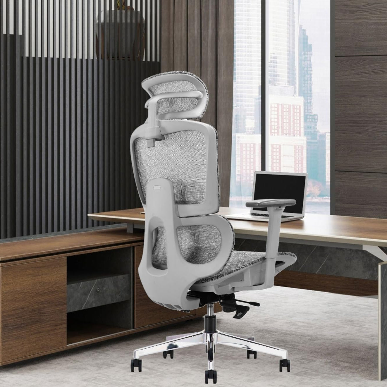 MRC Bravo Prime Ergonomic Mesh High Back Office Chair,Work from Home Chair, Lumbar Support, 3D Pu Adjustable Armrests, Seat Slide with Multi Lock mechanism & Strong Chrome Base (Grey).