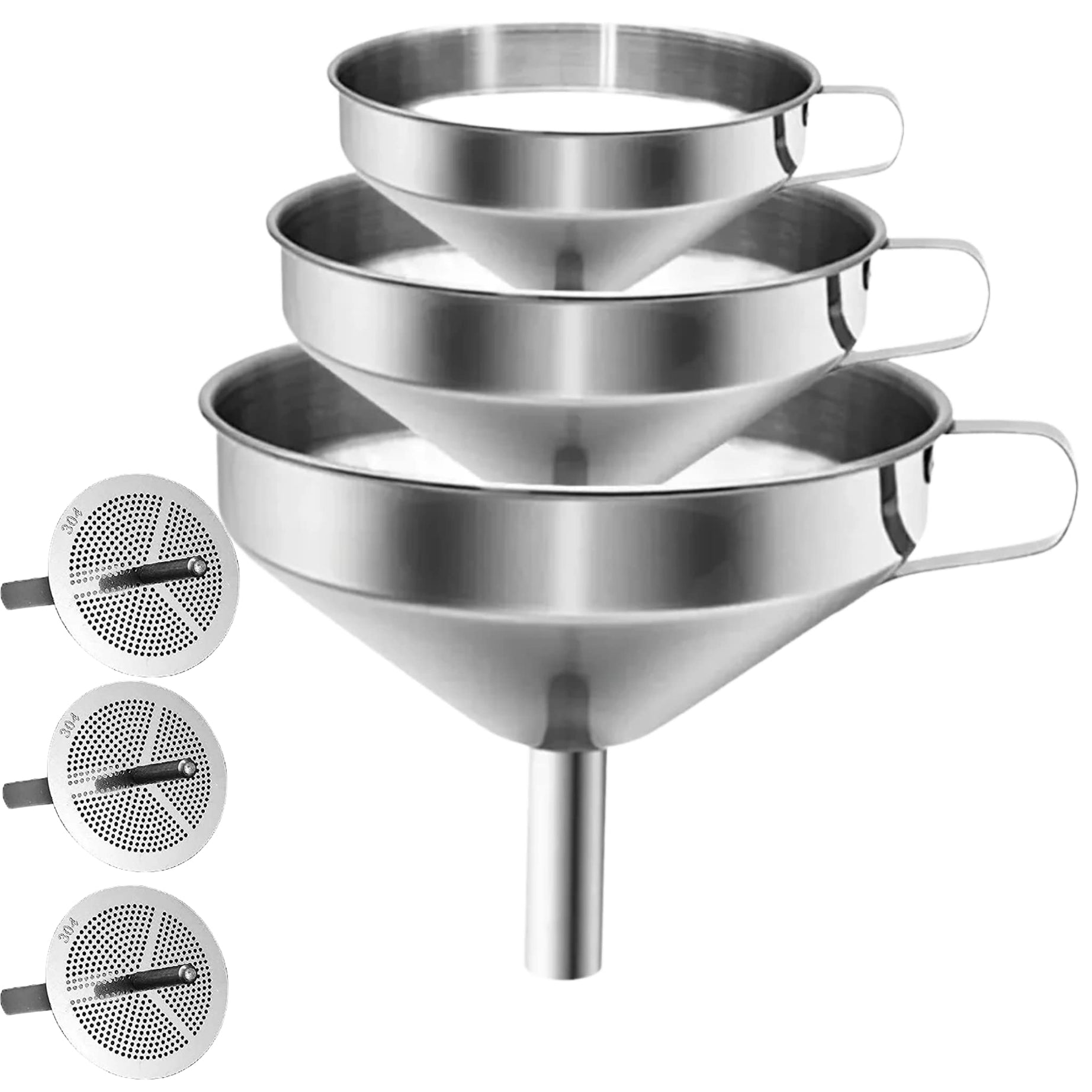 Bridge2shopping Stainless Steel Funnel with Detachable Strainer, 11 CM, 13CM, 15 CM Set of 3