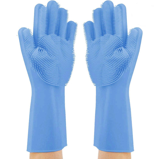 SGMSC Magic Dishwashing Gloves with Scrubber, Silicone Cleaning Reusable Scrub Gloves for Wash Dish,Kitchen, Bathroom (Pack of 1 : Multi-Colored)