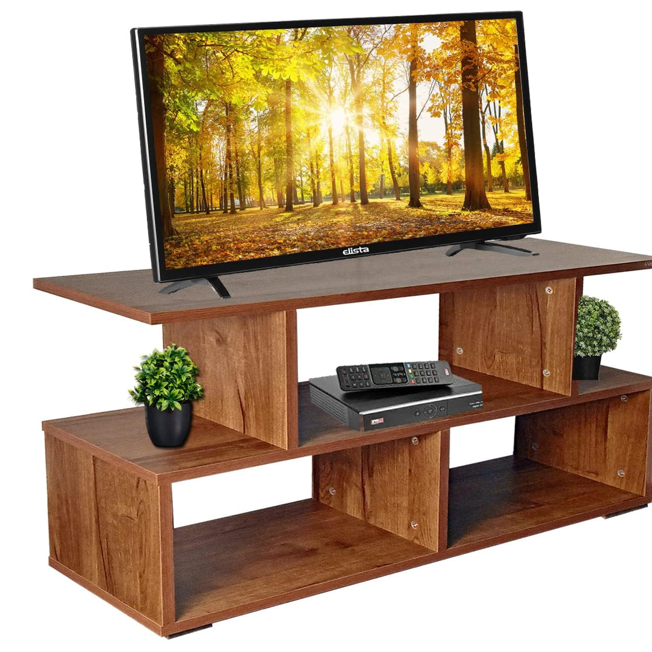 AAROORA Engineered Wood TV Entertainment Unit with Storage Shelf (Wallnut Finish), L 30 x W 90 x H 55 CM