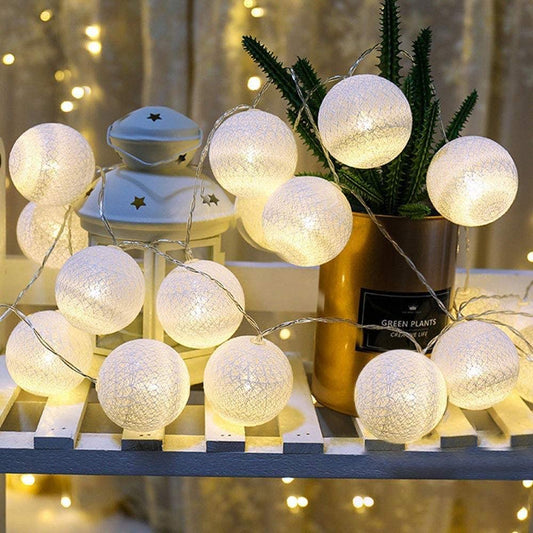 One94Store Cotton Ball String Lights 10 Led (Plug-in) Decorative Lights for Diwali, Christmas, Party and Wedding Events (Warm White)(10 Led)