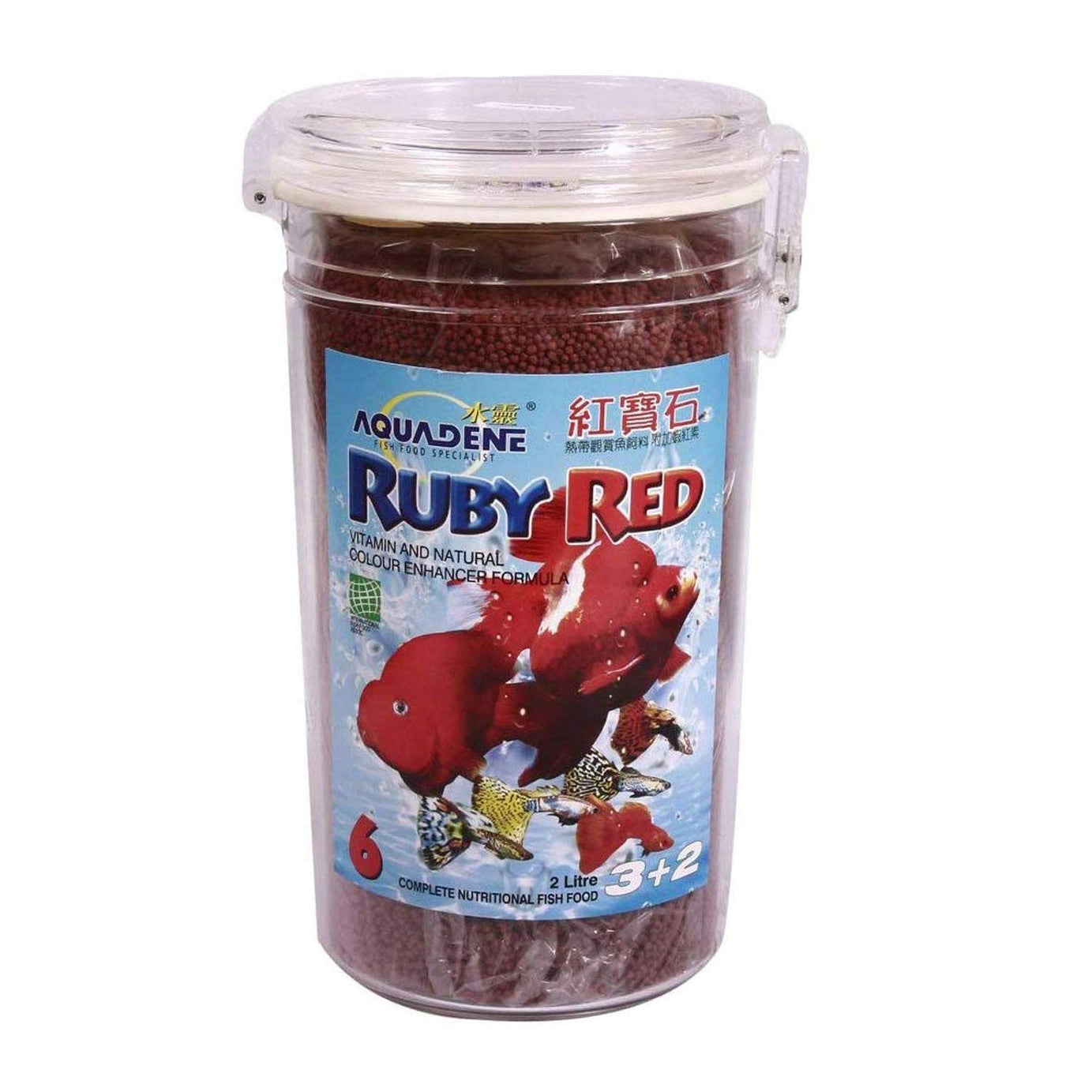 Jainsons Pet Products Aquadene Ruby Complete Nutritional Fish Food for Red Parrot Flower Horn Gold Fish. (2 Liter)