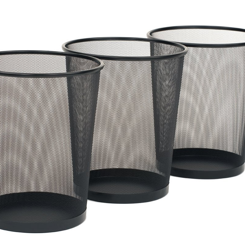 VeleSolv Recycling Dust Bins Round Shape Metal Mesh Wastebasket for Home/Office/College (Set of 3, Black)