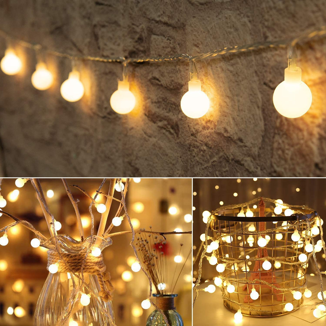 fizzytech Bubble Ball String Lights for Indoor Outdoor Fairy Lights for Bedroom Decoration Diwali Diwali Christmas Navratri Home Decoration Light 3 Meter 15 LED Warm White