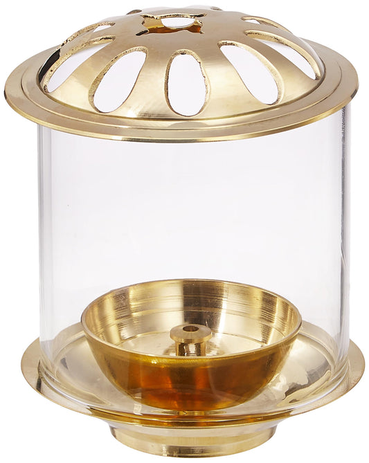 Amazon Brand - Solimo Brass Diya with Borosilicate Glass