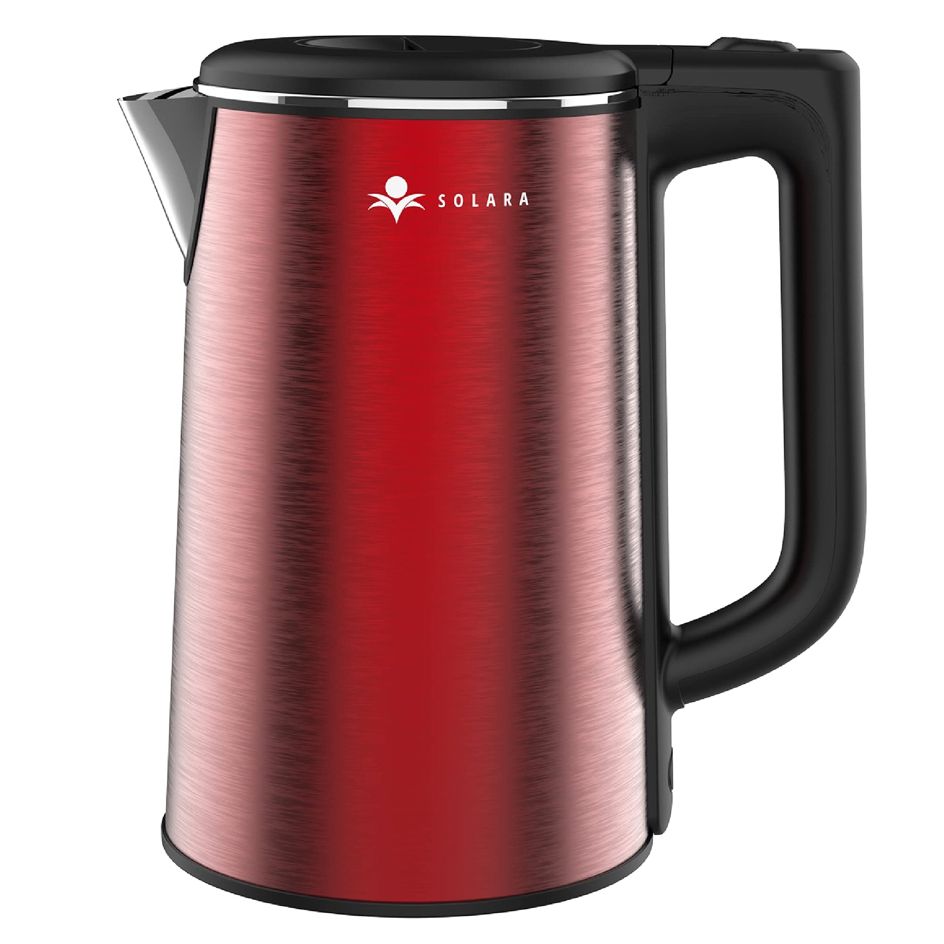 SOLARA Premium Electric Kettle Xtra Large, 1500 Watt, 1.8L Double Wall 100% Stainless Steel, BPA-Free, Cool Touch Tea Kettle with Overheating Protection, Cordless with Auto Shut-Off, Metallic Red