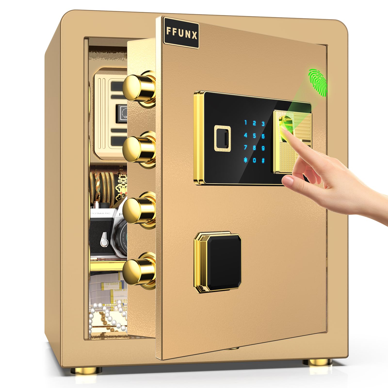 F FUNX Safe Locker with Smart Touch Screen Biometric Fingerprint Security Safe Box (2 Cubic | 45 Litres), Cabinet Security Safe Box for Home, Office, Cash, Jewelry, Documents (Battery required)