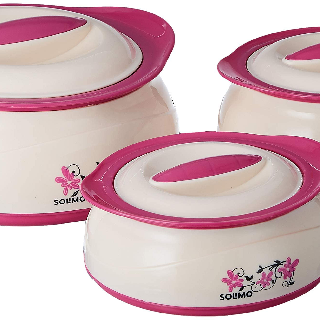 Amazon Brand - Solimo Stainless Steel Inner Casserole (Pink Silver, 450/900/1450 ml) -Set of 3