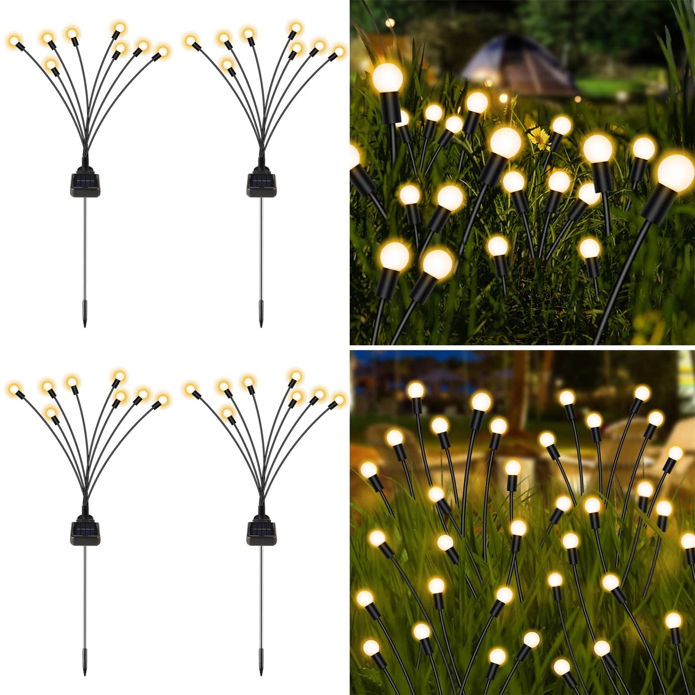 YOEEN 4 Pack Solar Garden Lights, New Upgraded 8 LED Firefly Waterproof Solar Powered High Flexibility Swaying Outdoor Lights for Pathway Yard Walkway Patio Decoration, Warm White