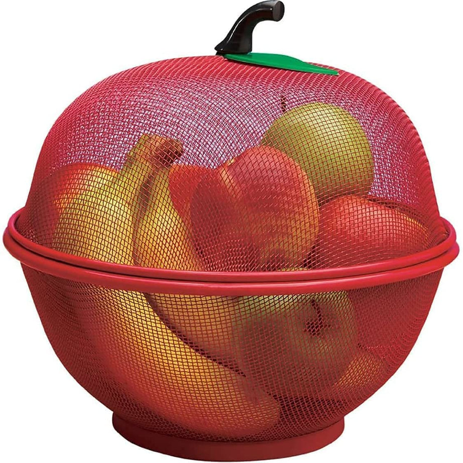 KENIRY Apple Shape Net Fruits & Vegetables Basket for Kitchen, Fruit Basket with Net Cover, Fruit and Vegetable Stand Basket, Fruit Net Cover (RED)