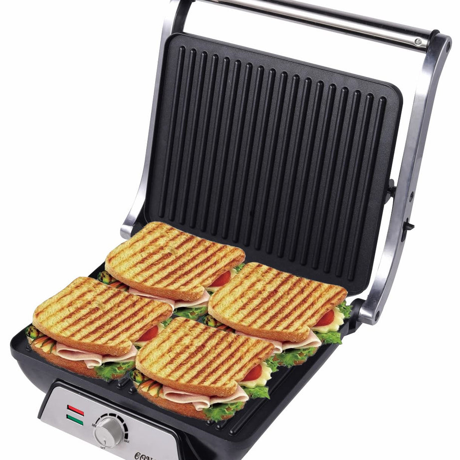 Concord 4 Sandwich Maker/Jumbo Grill 2000 Watts | Opens 180° | Temperature Controller | Oil Drip Tray |1.5 Metre Long Cord (Black,Silver)