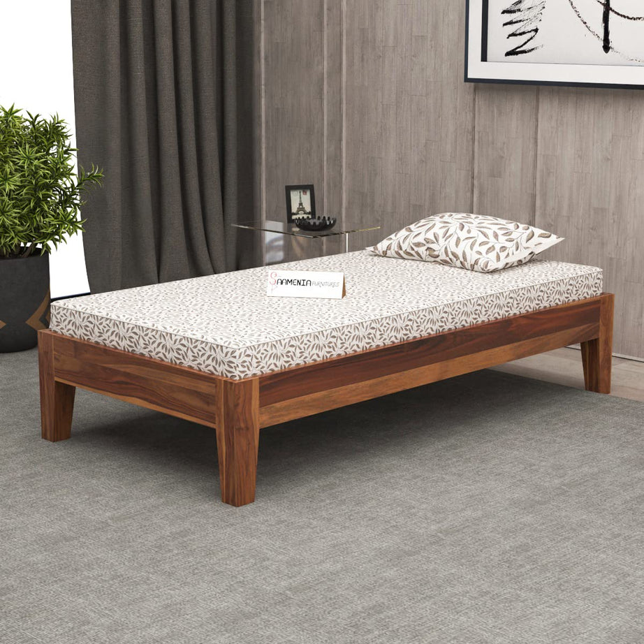 Mamta Furniture Solid Wood Divan Bed for Living Room, Divan Single Bed for Drawing Room, Single Sheesham Bed without Storage (Standard, Natural Finish)