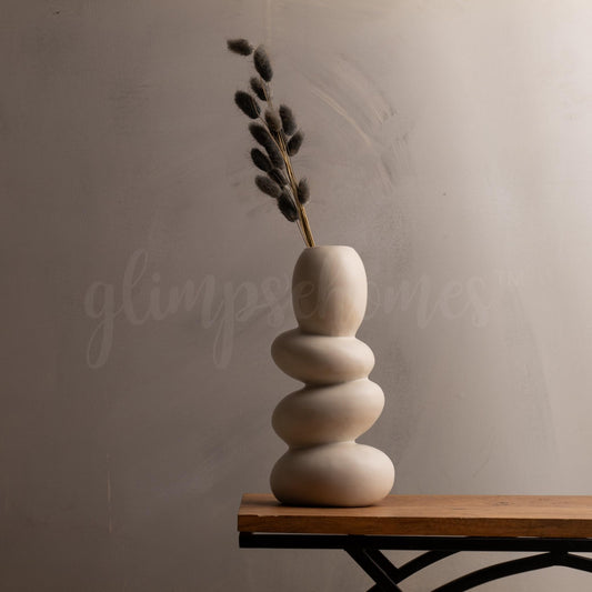 Glimpse Homes Pebble Vase | Ceramic Flower Vase | 11 inch | Whitestone (Ivory, Off-White)