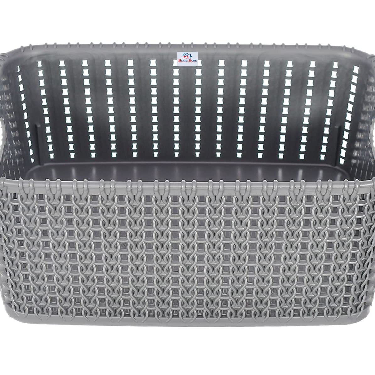 Heart Home Multipurposes Large M 20 Plastic Basket/Organizer|Side Handles & Wovan Design|Size 26 x 20 x 11 (Grey) -46KHH094