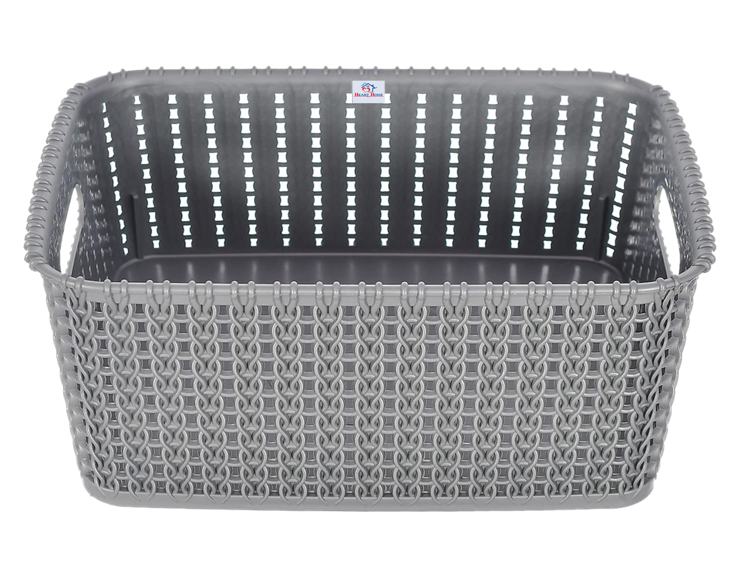 Heart Home Multipurposes Large M 20 Plastic Basket/Organizer|Side Handles & Wovan Design|Size 26 x 20 x 11 (Grey) -46KHH094