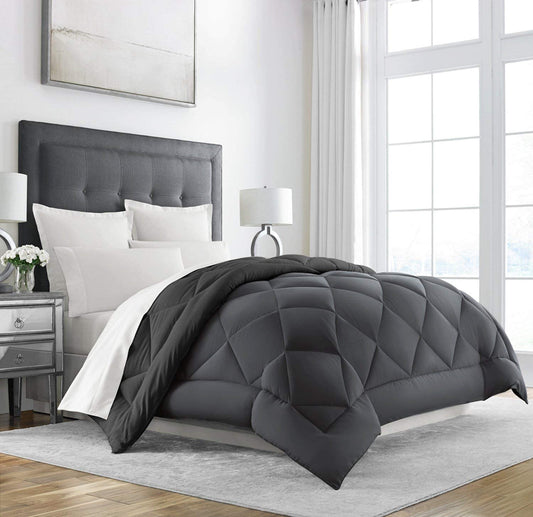 Linenovation All Season Microfiber -Reversable Duvet/AC Comforter/Quilt - Black Grey - Single Size 60 Inch x 90 Inch