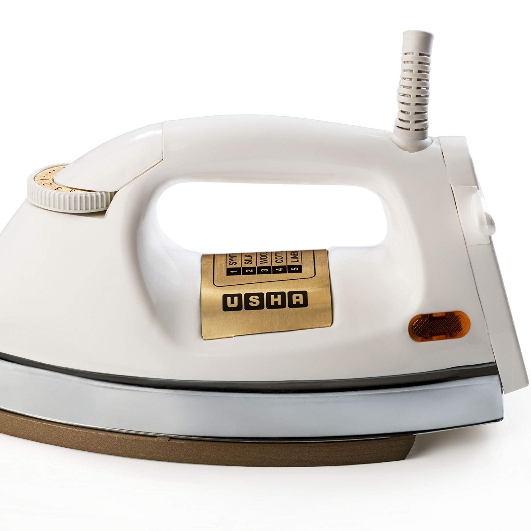 Usha EI 3710 Heavy Weight 1000-Watt Dry Iron with Golden American Heritage Soleplate, 1.75 Kg(White)