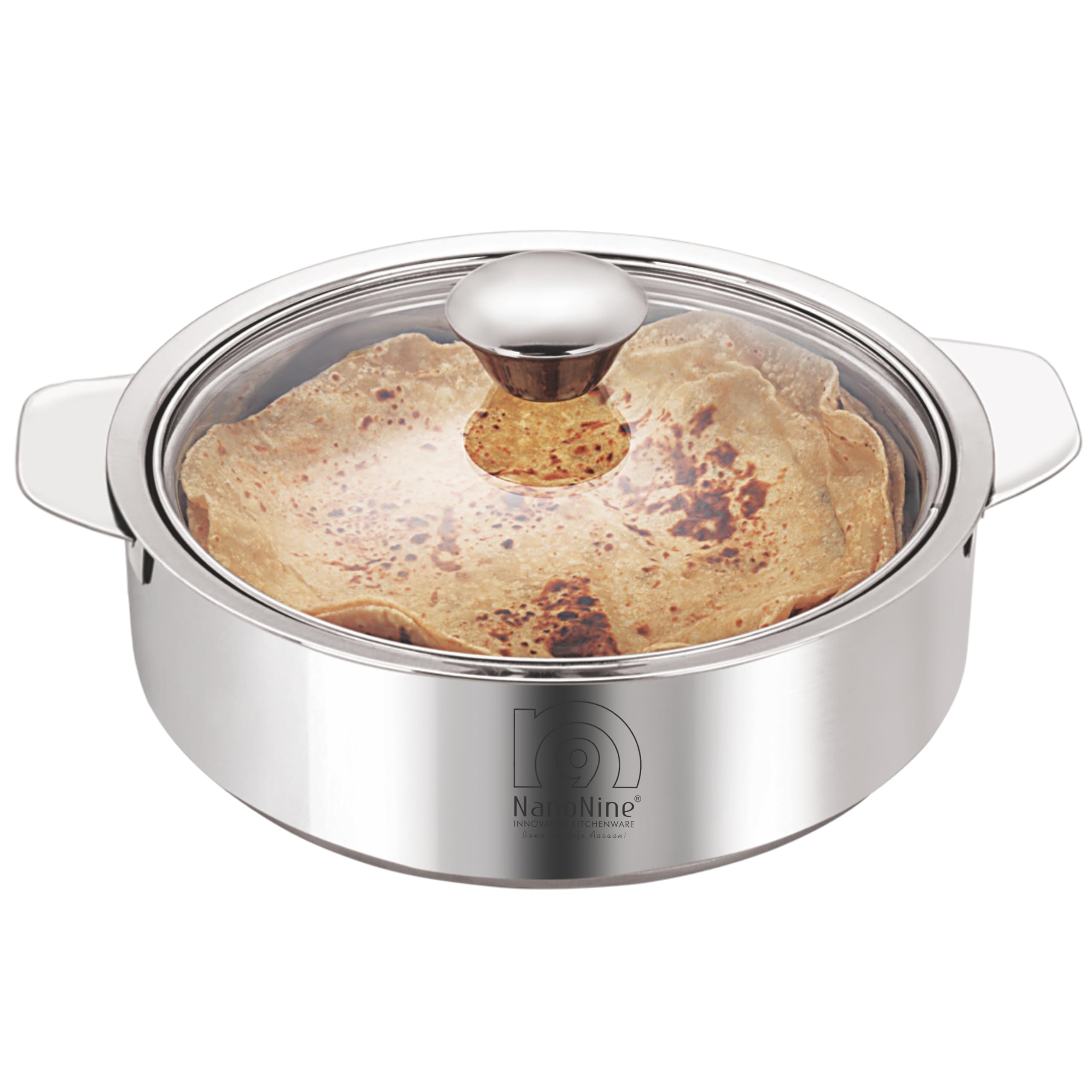 NanoNine SS086 Stainless Steel Insulated Chapati Small Casserole, Silver