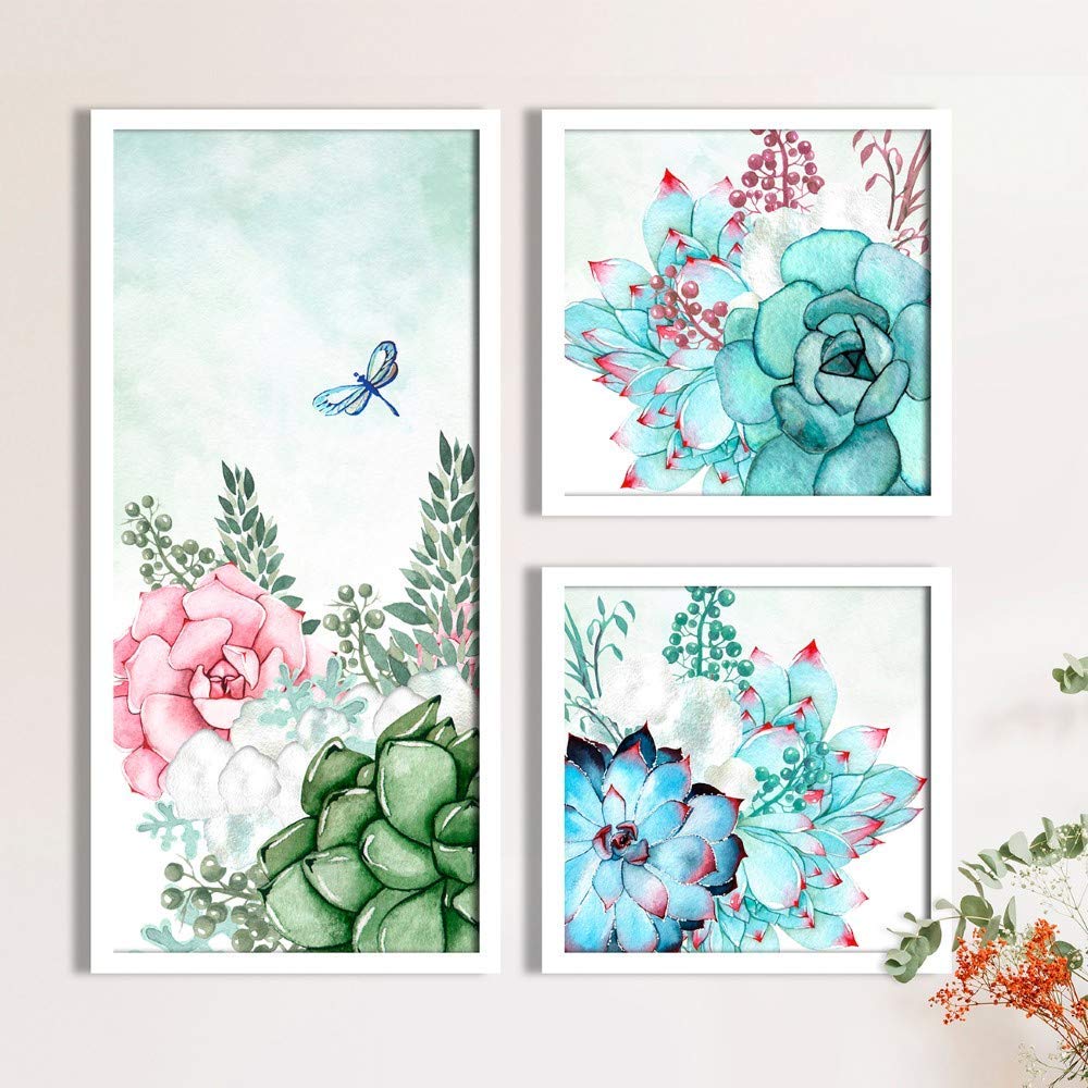 Painting Mantra Rose Flowers Framed Painting/Posters for Room Decoration, Set of 3 White Frame Art Prints/Posters(1 Units 22 x 47, 2 Units 22 x 22 cm)