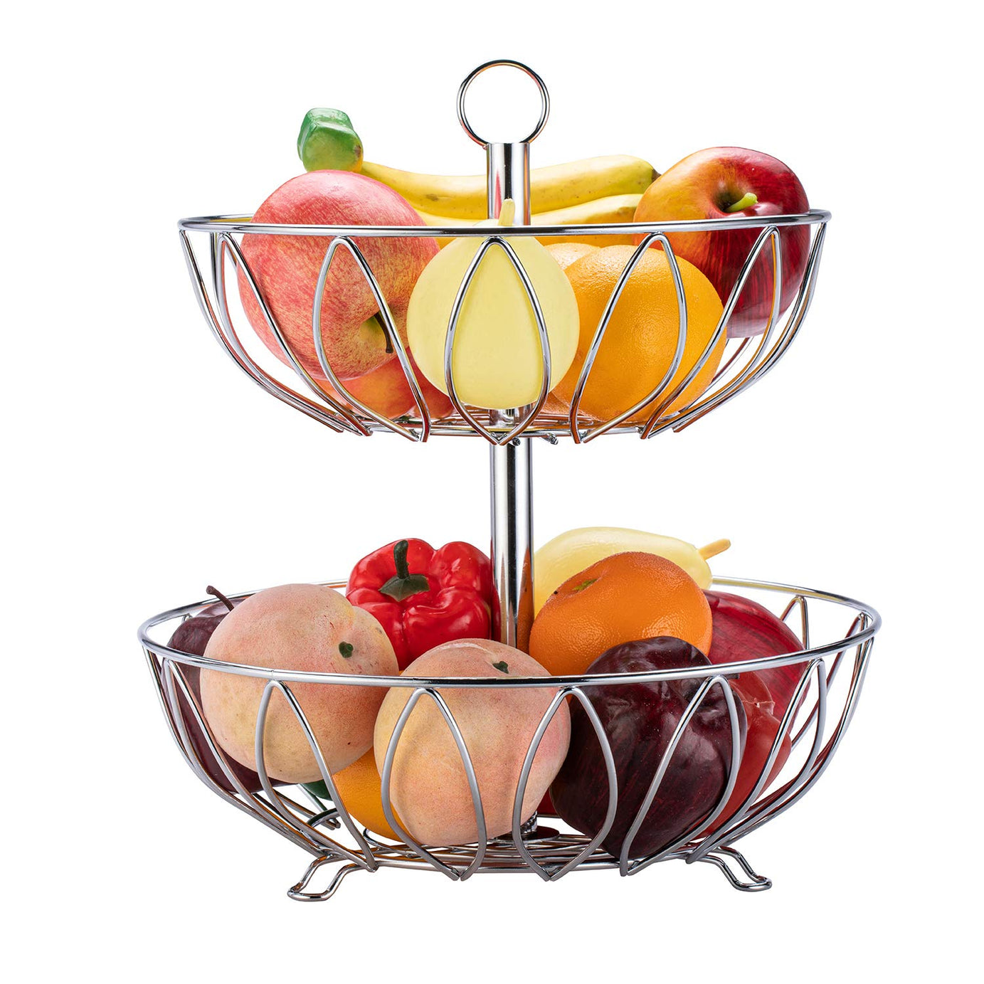 Kitchen Counter Top Fruit Basket Bowl Storage Black Cast Iron (Chrome)