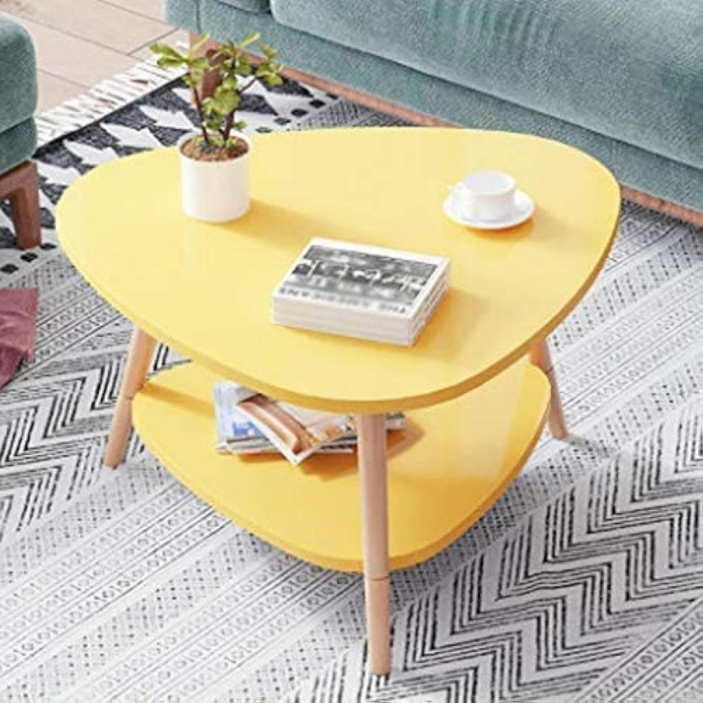 MTANK Triangle Nesting Table Bamboo |End Table for Living Room Modern Coffee Table Side Table for Bed Room Home and Office (Yellow)