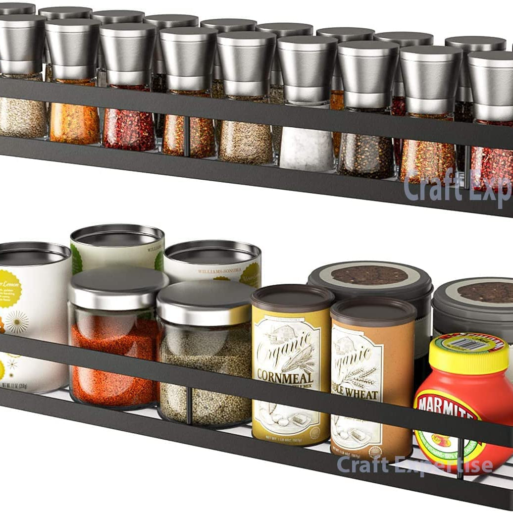 Craft Expertise Metal Spice Rack Organiser Wall Mounted, Hanging Seasoning Spice Rack Shelf Holder, Storage For Kitchen Shelves Cabinet Color Black Set Of 2 (Pack-2)