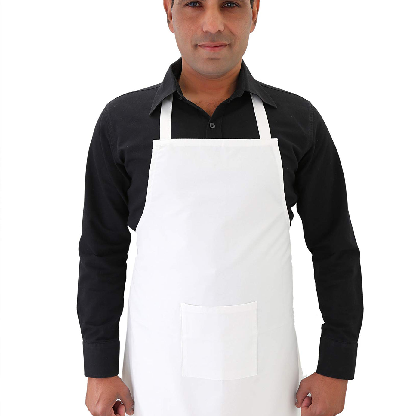 Switchon Poly-Cotton Solid Plain Free Size Chef's Cooking Kitchen Apron with Chef's Cap-White 23x30 inch (57x77cm)