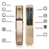 Yale YMI 70 Push Pull Smart Door Lock with Biometric | Pin Code | RFID Card | Mechanical Keys | App Enabled Access, Wi-Fi Optional | Free Installation | 1 Year Warranty | Gold Finish