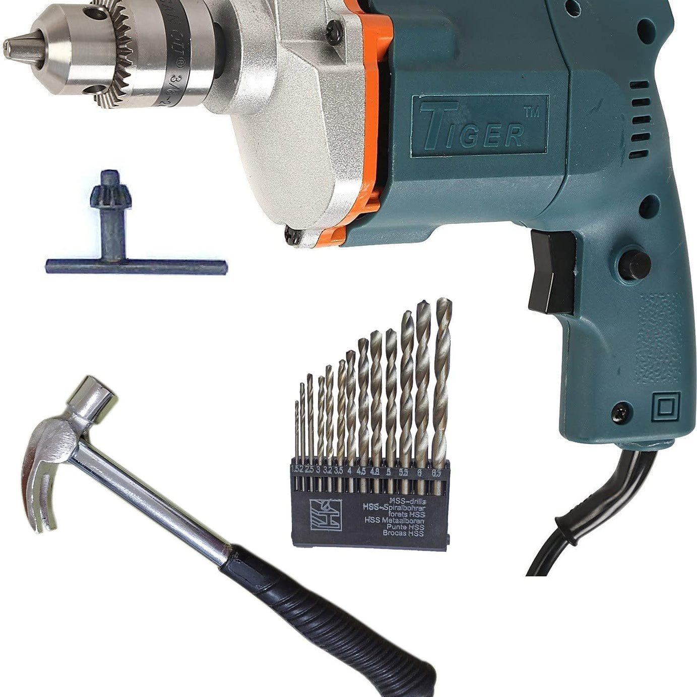 Inditrust WITH 6 MONTHS WARRANTY New 10 mm Electric drill Machine with Claw hammer + 13 HSS Bits (Pack of 3)