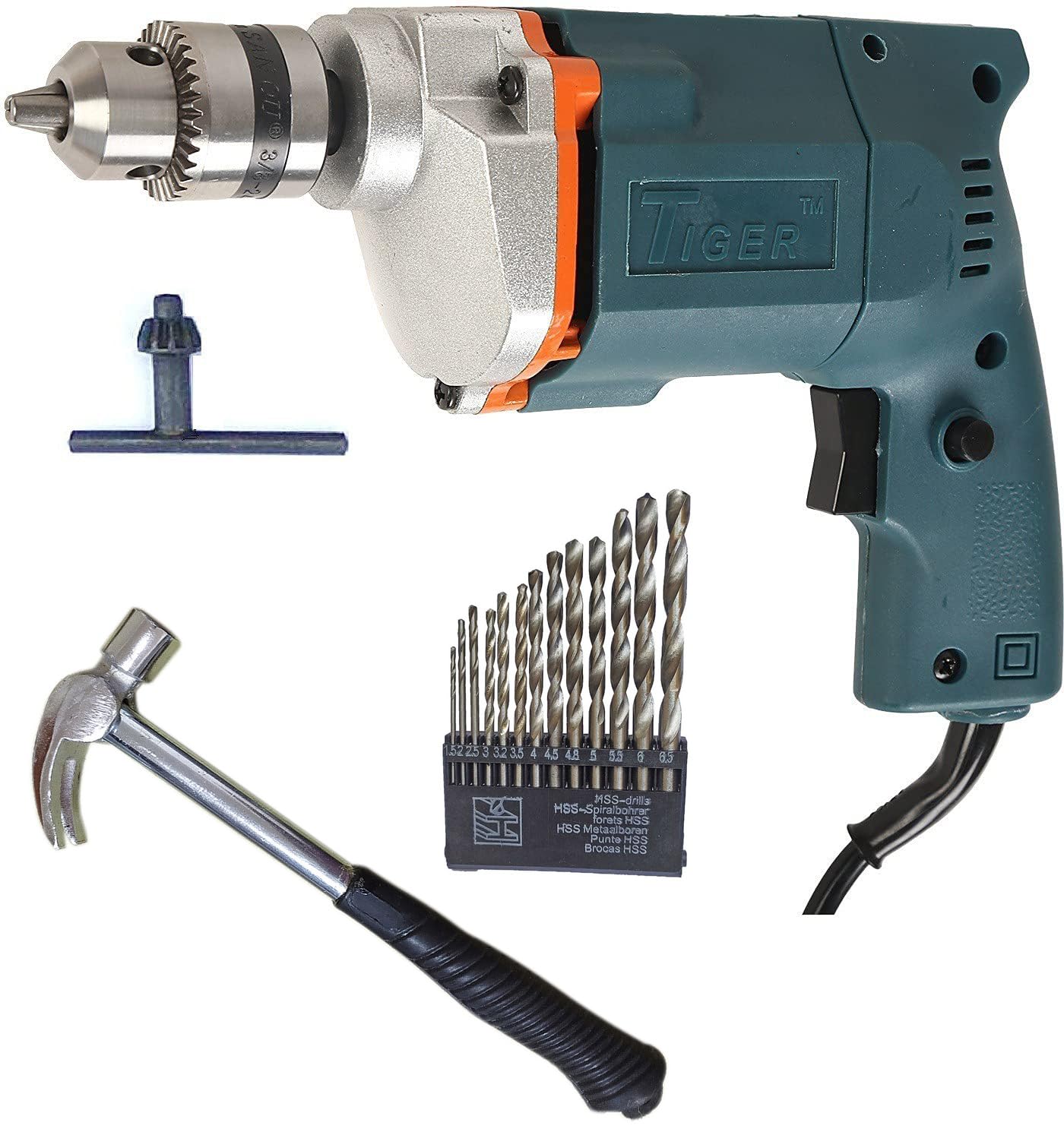 Inditrust WITH 6 MONTHS WARRANTY New 10 mm Electric drill Machine with Claw hammer + 13 HSS Bits (Pack of 3)