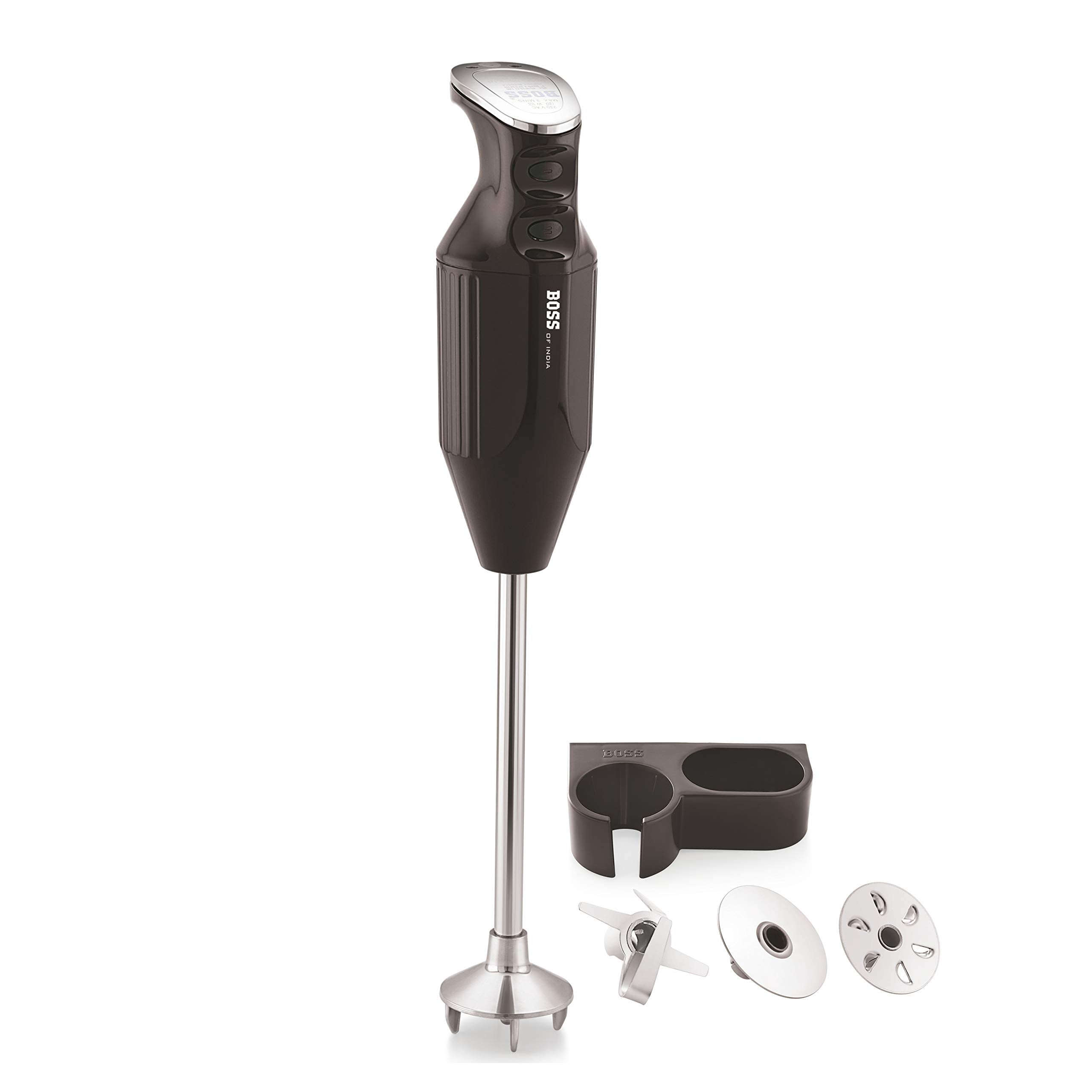 BOSS Plastic Platinum Hand Blender With Long Shaft And Laquer Finish, 180 Watt, 3-Blades, Black, 180 Watts