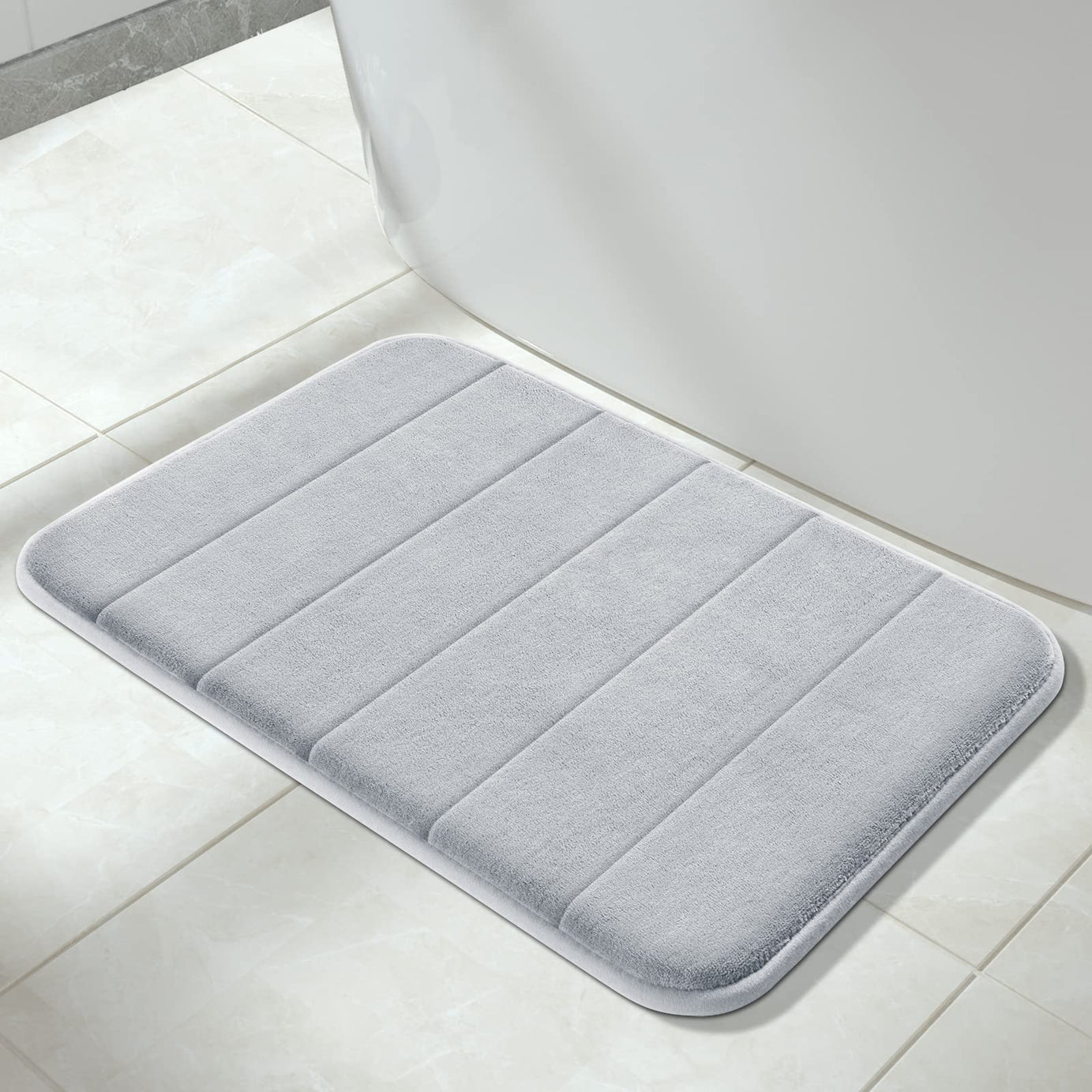 Yimobra Memory Foam Bath Mat Rug, 24 x 17 Inches, Comfortable, Soft, Super Water Absorption, Machine Wash, Non-Slip, Thick, Easier to Dry for Bathroom Floor Rugs, Silver