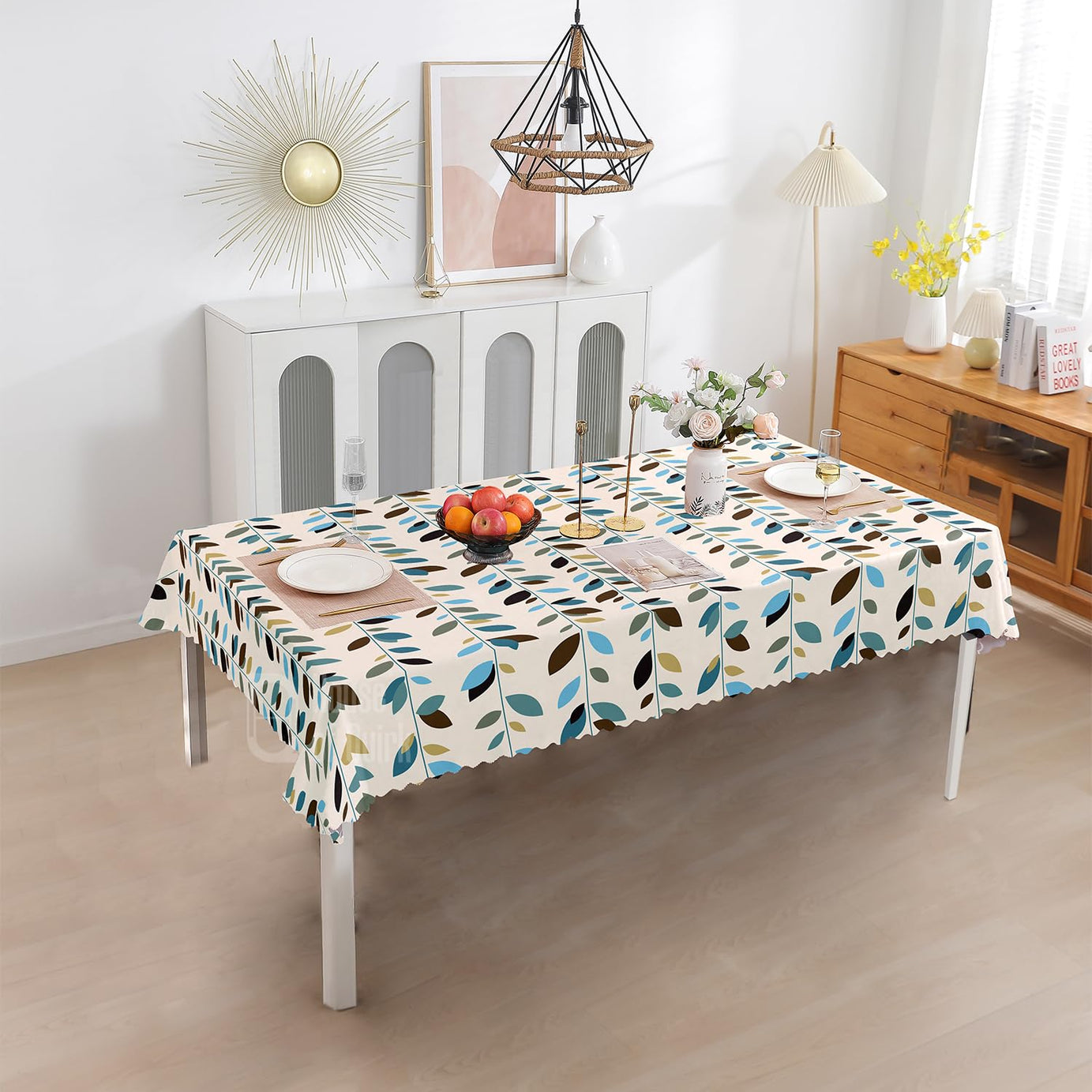 House of Quirk Polyvinyl Chloride Dining Table Cover Waterproof With For Kitchen Dining Rectangular Shape Table Cloth Dust And Oil Repellent (White Leaf, 1 Piece Table Cover Only 140X180Cm)