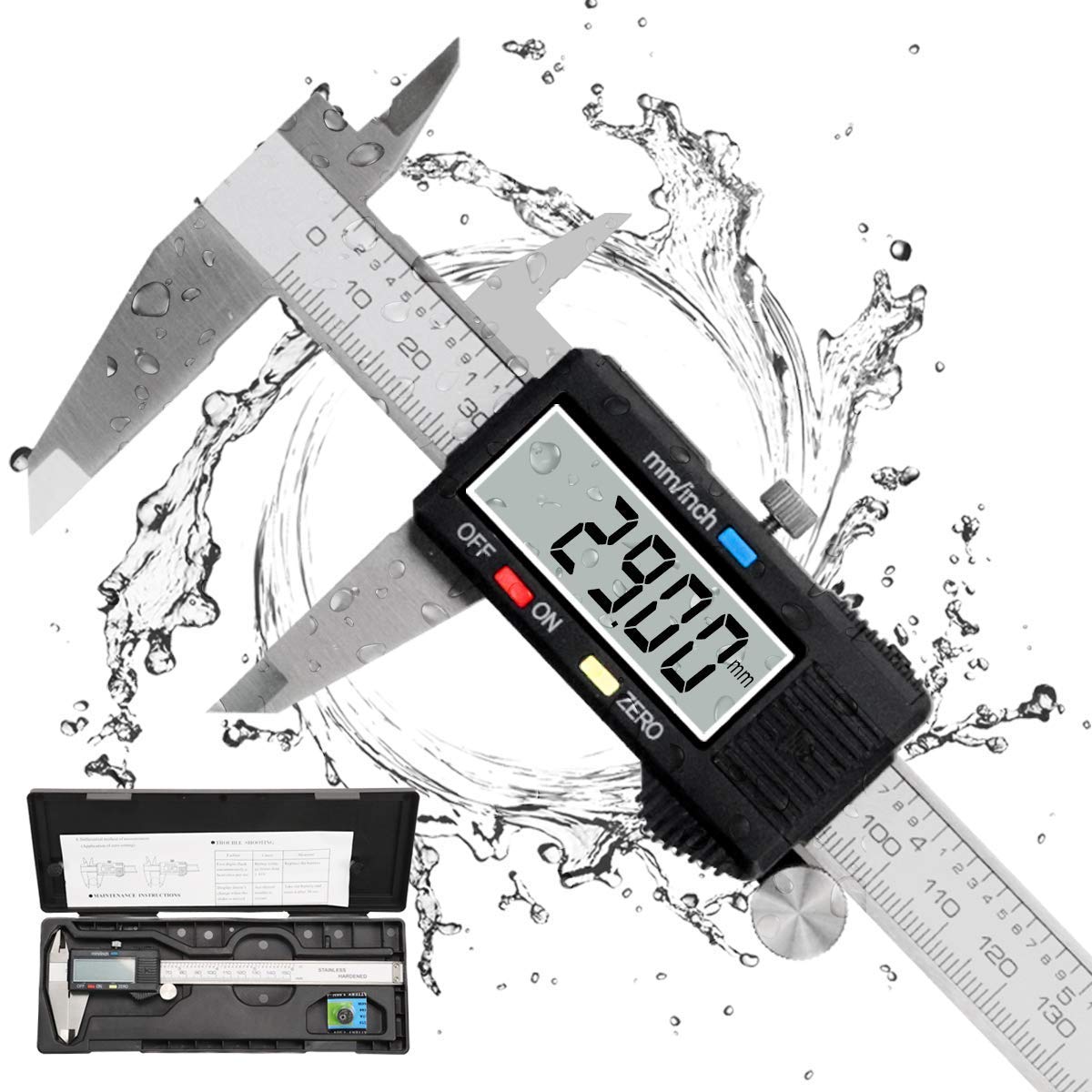 TH1 Electronic Vernier Caliper with Large LCD Screen Precision Thickness Measuring Tool, 0-6 inches/0-150 mm Range, Auto-Off Feature (Model A-150mm)