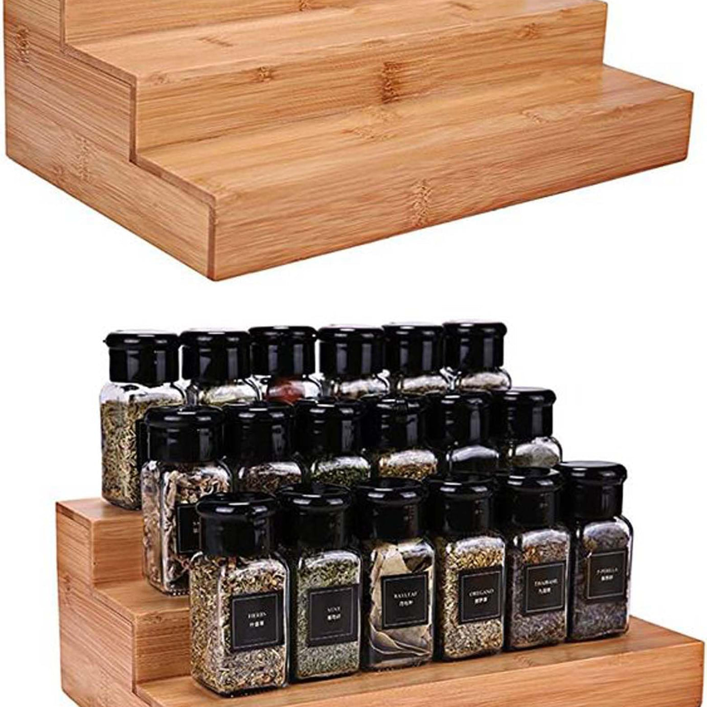 VASIL MART Wood 3 Tiered Spice Rack, 3 Tier Spice Organizer for Cabinet or Kitchen, Stand For Cabinet/Cupboard, Freestanding