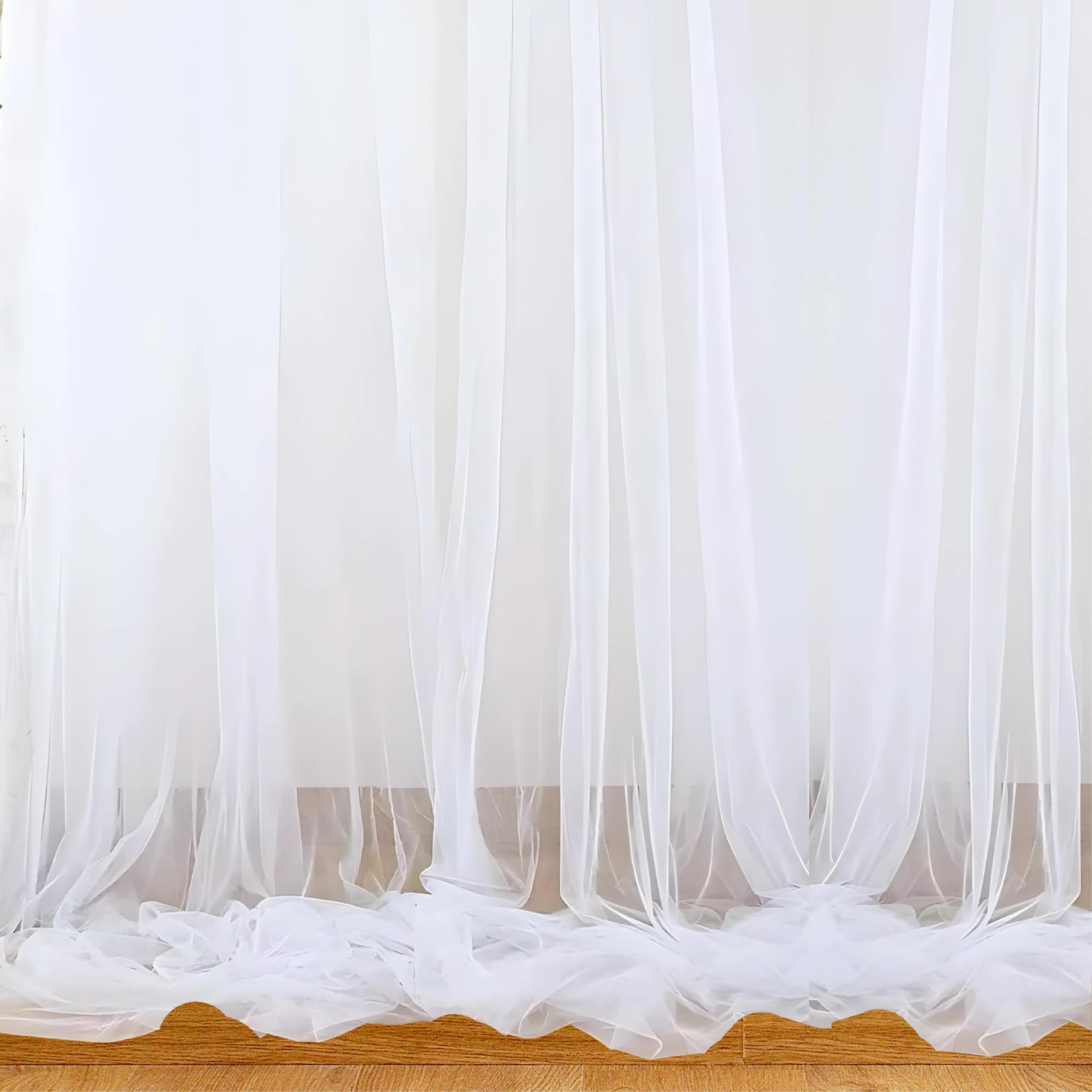 1iAM 2pcs White Decoration Net Curtains - Large Size, Stitched with Ribbon, Nylon Made, Reusable, Soft, Wrinkled Free, 8.5x5ft Each, Backdrop Net for Birthday, Anniversary Party Decoration