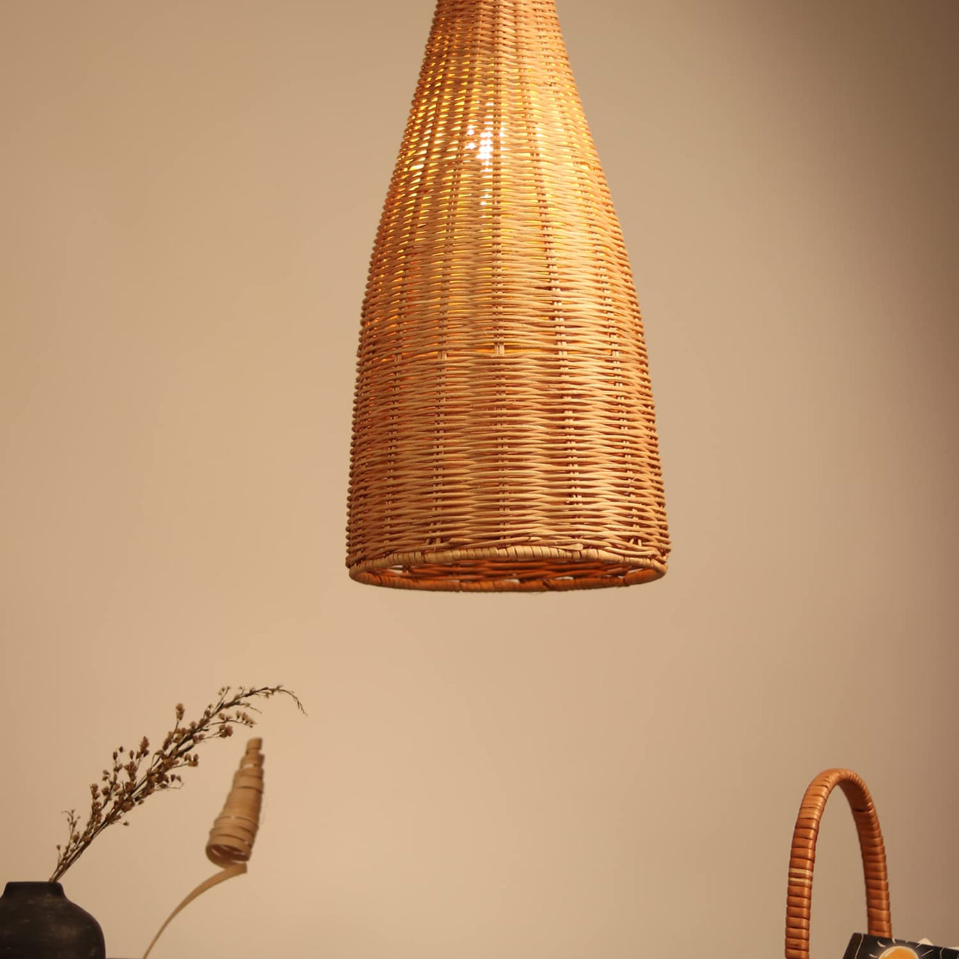 Habere India-All the Cultures Fabricating India Bamboo Lamp shade | Bamboo Pendant Lights | Boho Lamp Shade | Cane Lamp Shade | Rattan Lamp Shade | Wicker Lamp Shade (Diameter 20 CM, Height 44 CM)