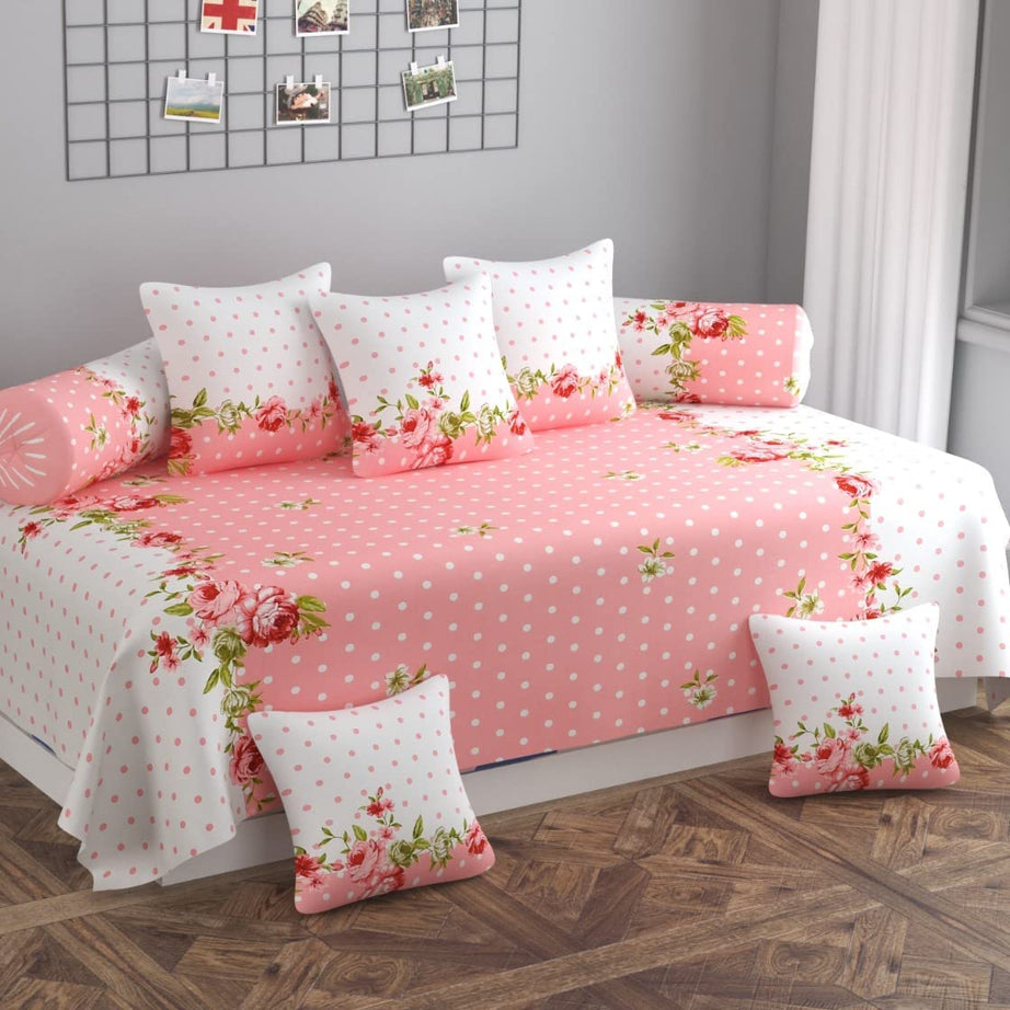 CHHILAKIYA Glace Cotton 5D Diwan Set with 5 Cushion Covers and 2 Boosters (Multi-2)